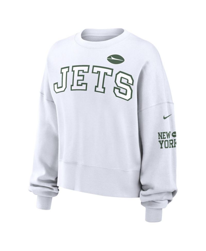Women's White New York Jets Oversized Long Sleeve Cropped Sweatshirt