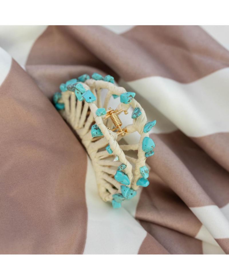 Women's Raffia Seashell Hair Claw Clip - Teal