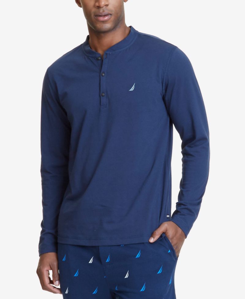 Мужская мягкая дышащая пижамная рубашка Henley с длинным рукавом