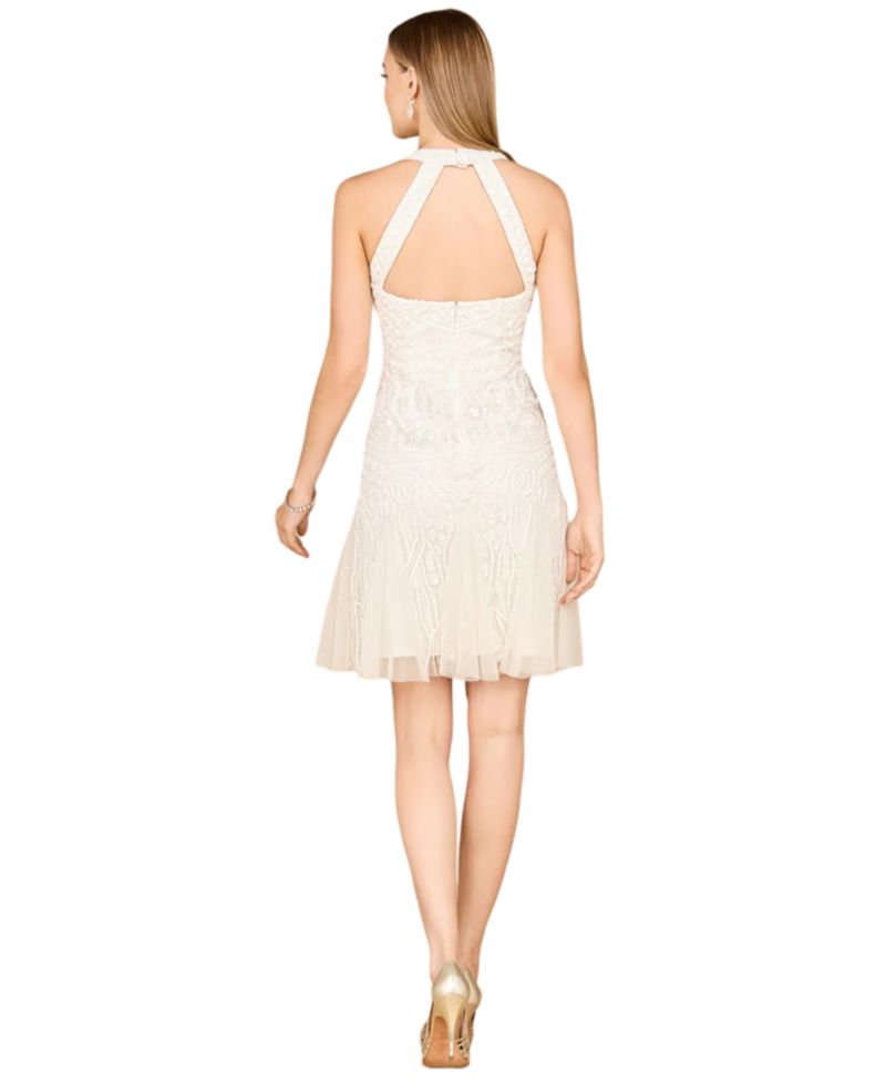 Women's Beaded Halter Neck Bridal Midi Dress
