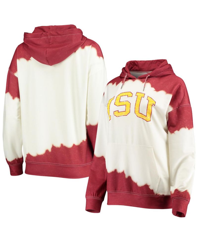 Women's White, Cardinal Iowa State Cyclones For The Fun Double Dip-Dyed Pullover Hoodie