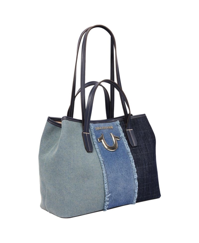 Frayed Denim Horseshoe Tote with Removable Wristlet