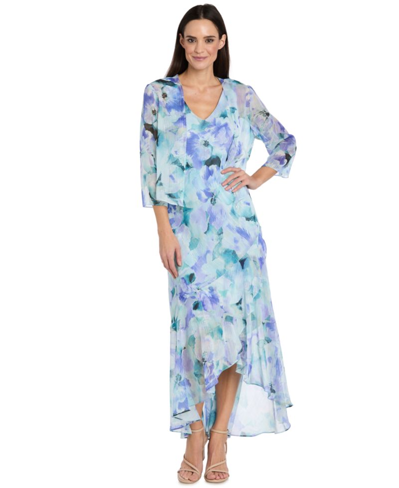 Women’s Printed 3/4-Length Sleeve Jacket and Maxi Dress, 2-Piece Set