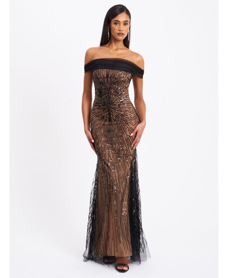Women's Qeturah Embroidered Sequin Off Shoulder Mesh Gown