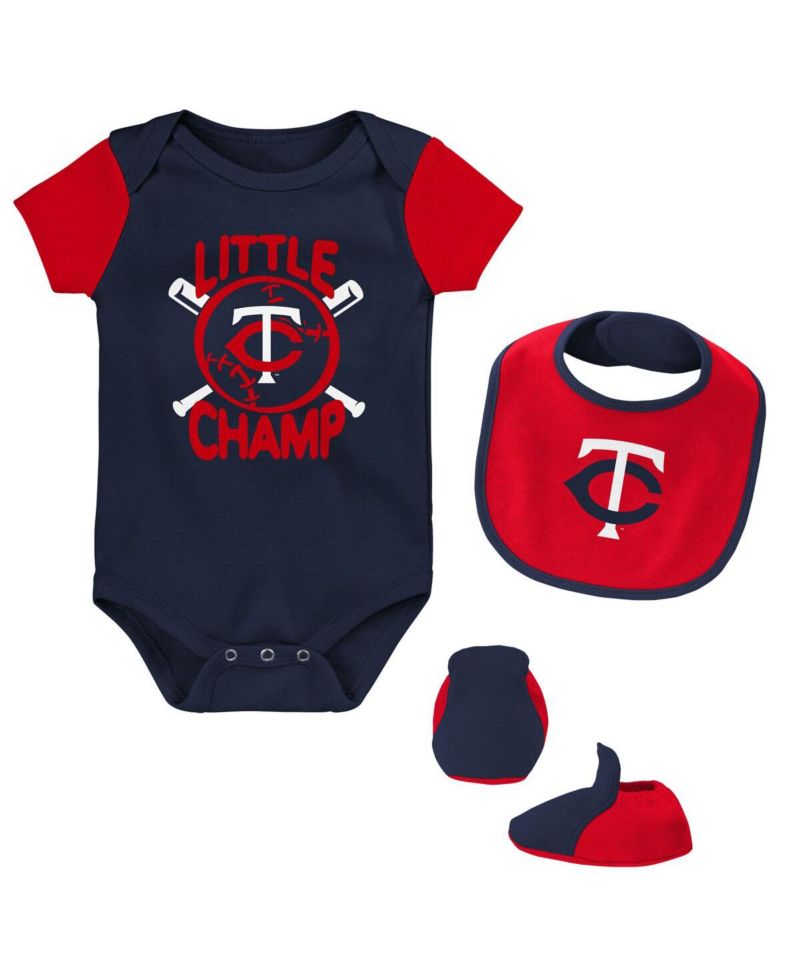 Baby Boys and Girls Navy, Red Minnesota Twins Little Champ Three-Pack Bodysuit Bib and Booties Set