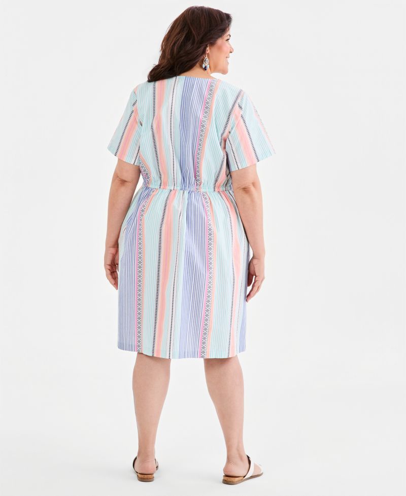 Plus Size Printed Cotton V-Neck Dress