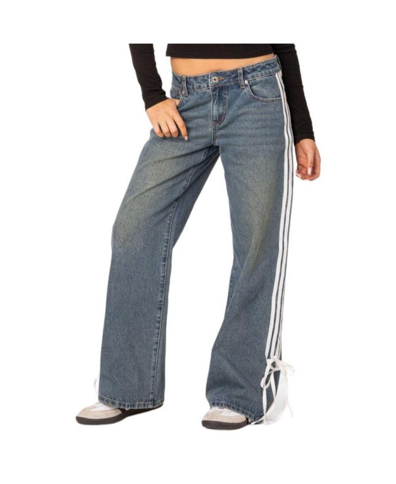 Women's Washed Low rise ribbon jeans