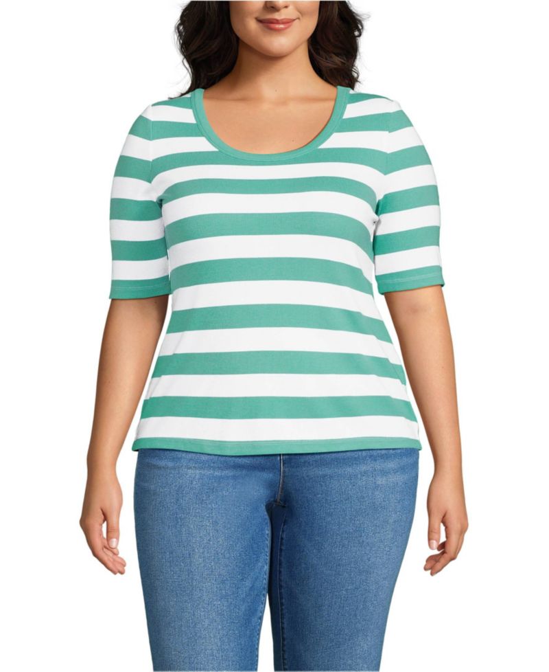 Plus Size Drapey Rib Fitted Elbow Sleeve Scoop Neck Tee
