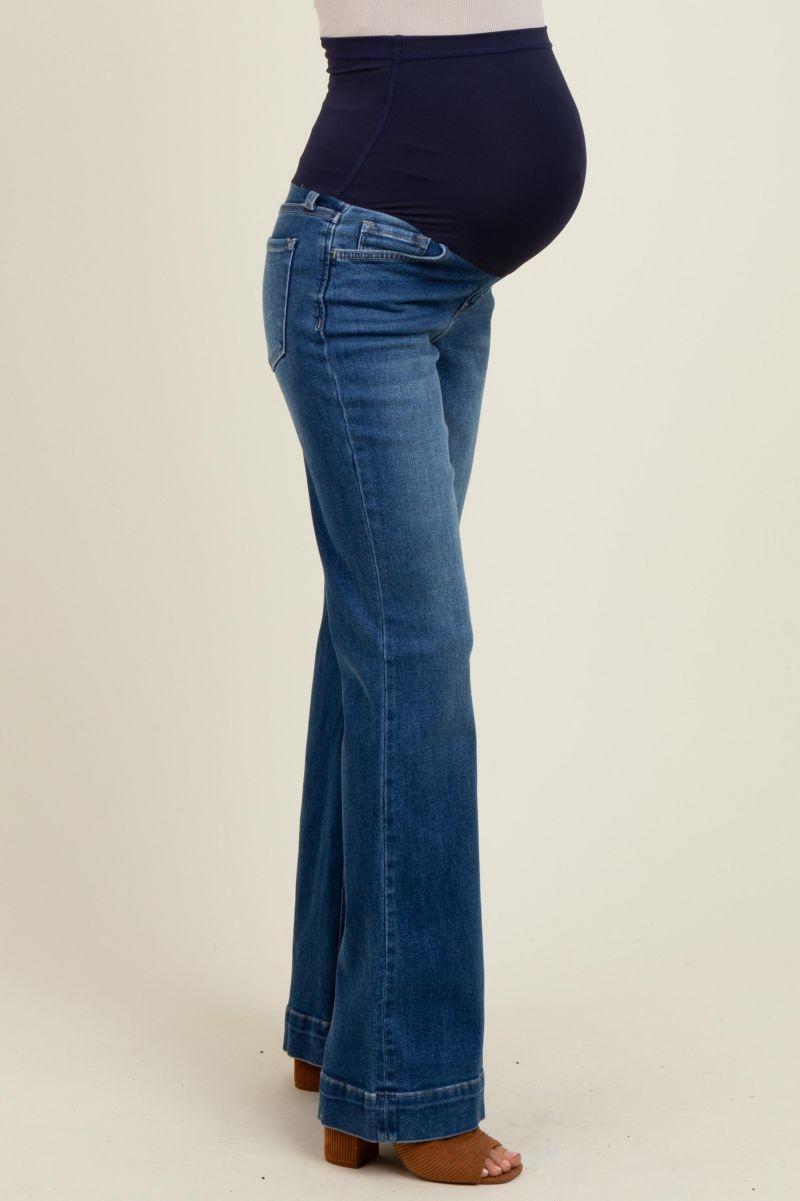 Women's Navy Blue Wide Hem Flare Jeans