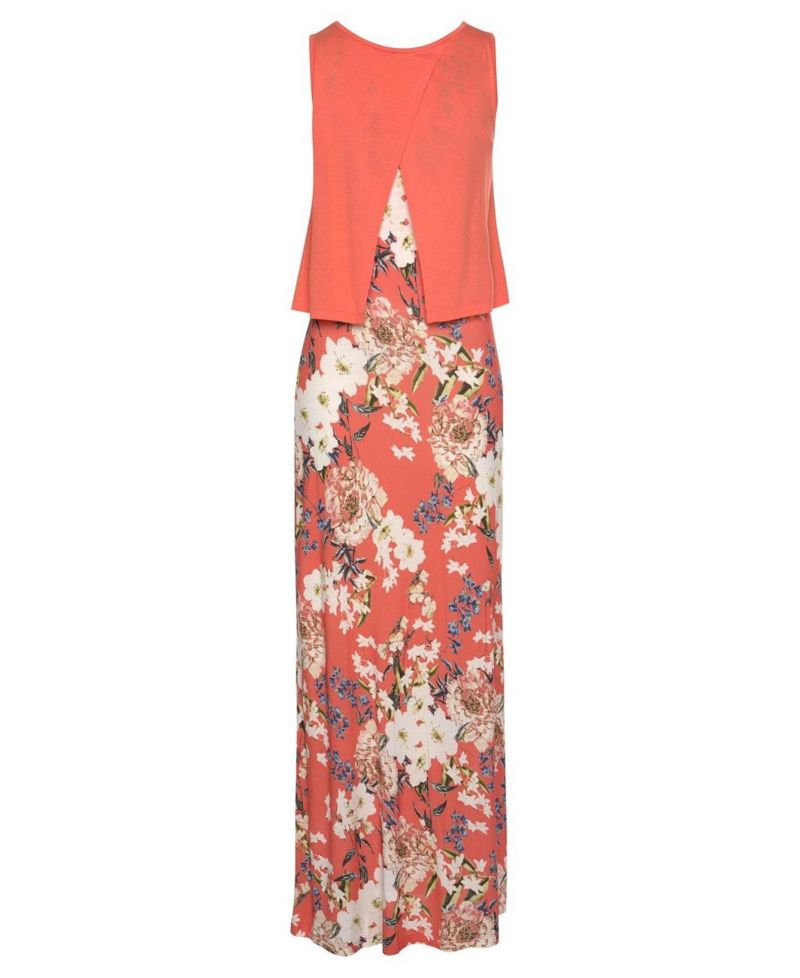 Women's Viscose Printed Layered Look Everyday Comfort Maxi Dress