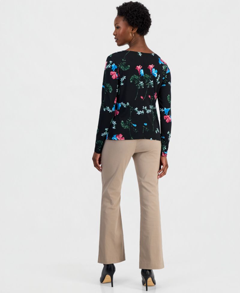 Petite Floral-Print Cowl Neck Top