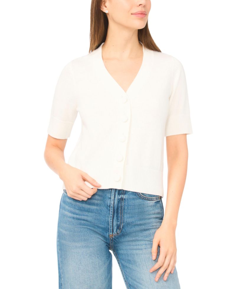 Women's V-Neck Short-Sleeve Cardigan