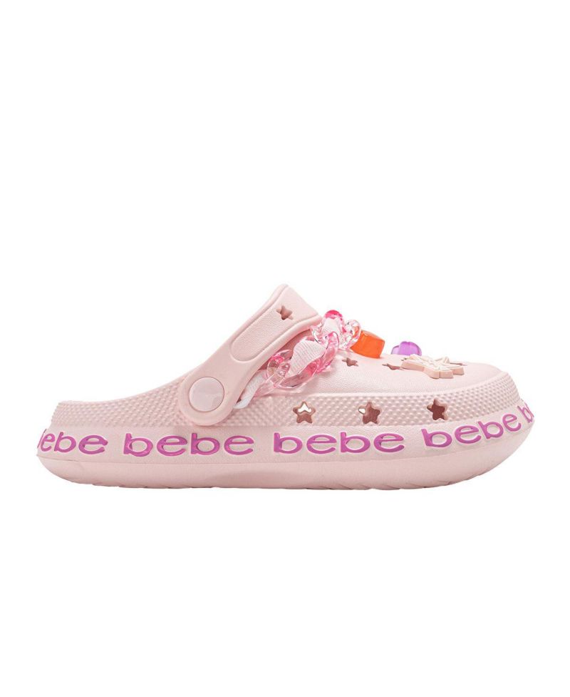 Little Girls Lightweight EVA Clog with Chain with Logo Grosgrain Ribbon and Charms