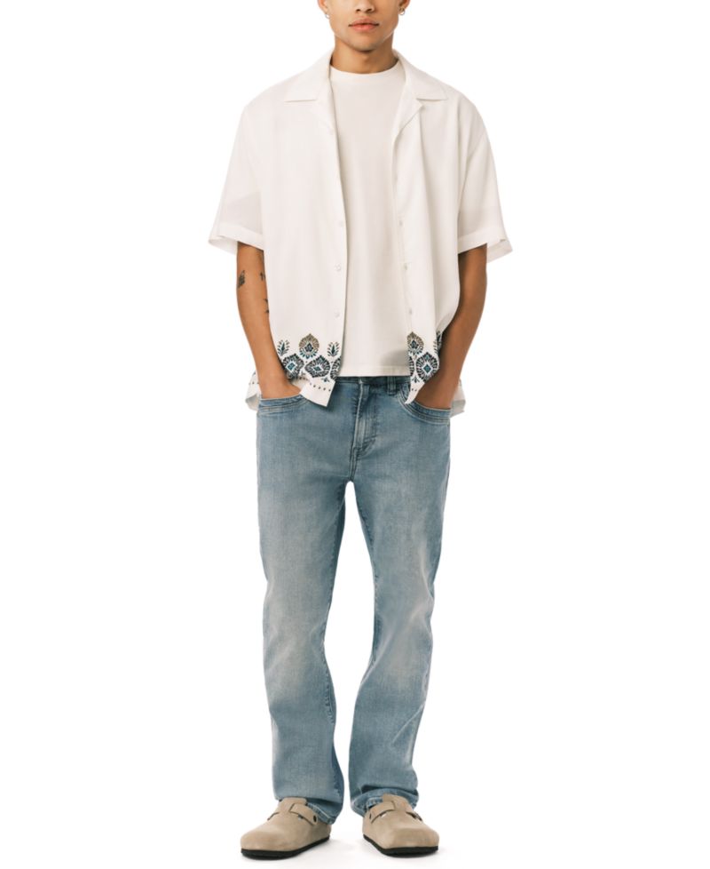 Men's Embroidered Border Print Camp Shirt