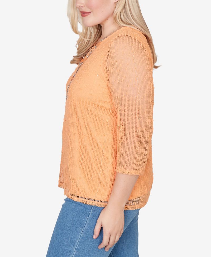 Petite Beachcomber Bright Popcorn Mesh Top with Necklace