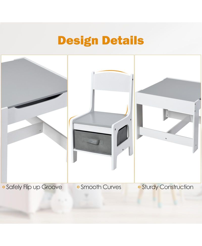 Kids Table Chairs Set with Storage Boxes Blackboard Whiteboard Drawing