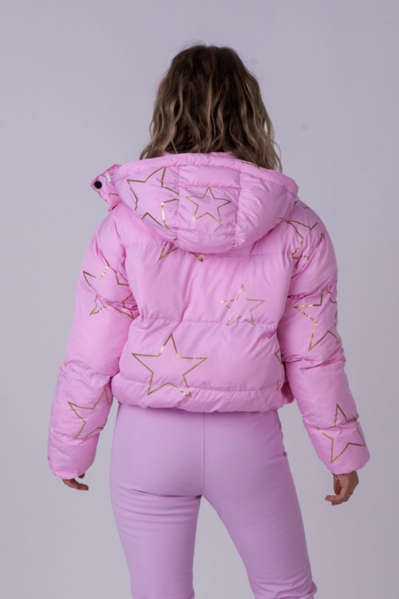 Women's Pink with Stars Chic Puffer Jacket