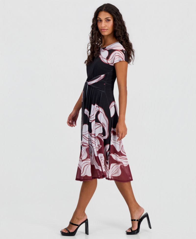 Petite Placement-Print Tie-Front Dress