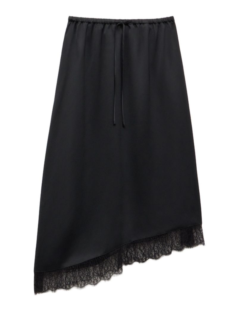 Women's Satin Asymmetric Lace Trim Skirt