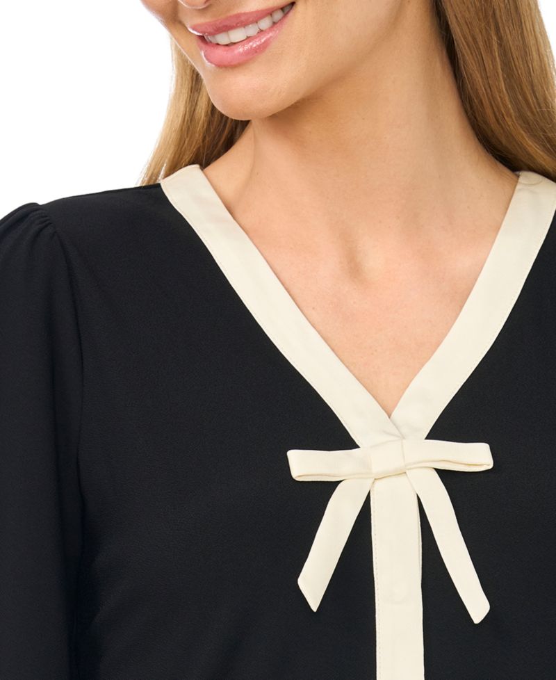 Women's Bow Front Long-Sleeve V-Neck Blouse