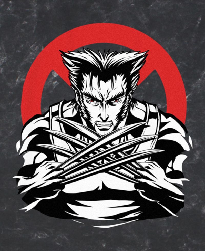 Men's Marvel X-Men Wolverine Anime Short Sleeve Mineral Wash Tee