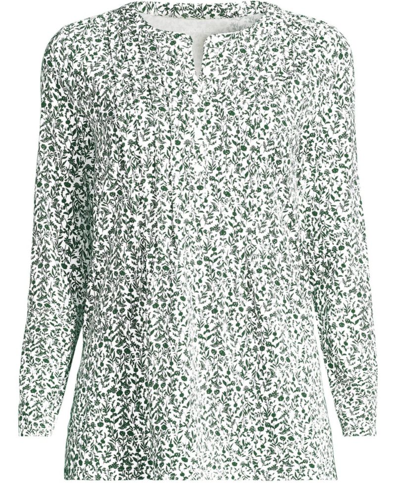 Plus Size Long-Sleeve Pintuck Tunic Blouse