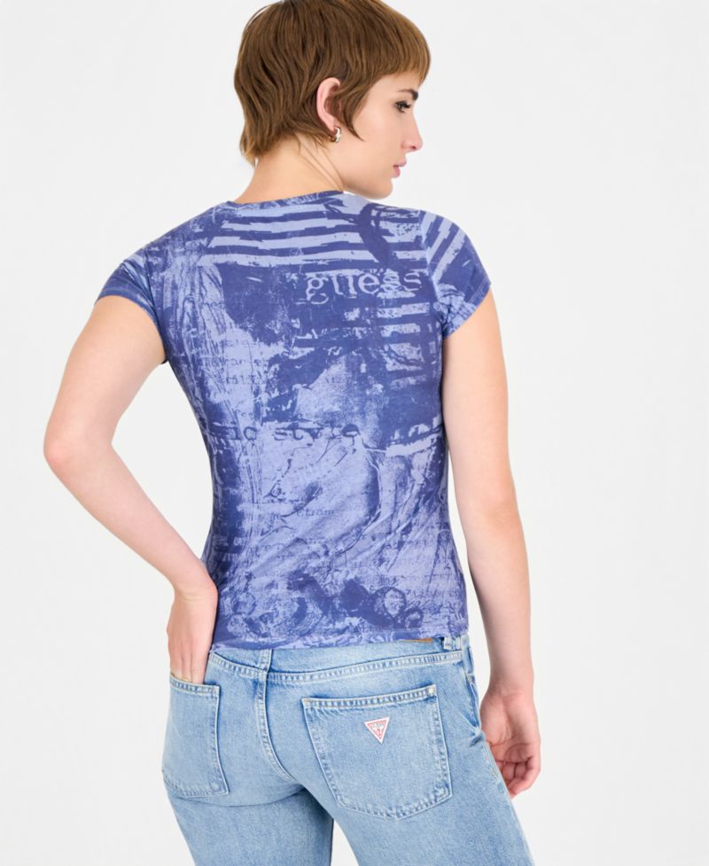 Women's Poetic Rose R4 Graphic-Floral Print Slim-Fit Short-Sleeve T-Shirt