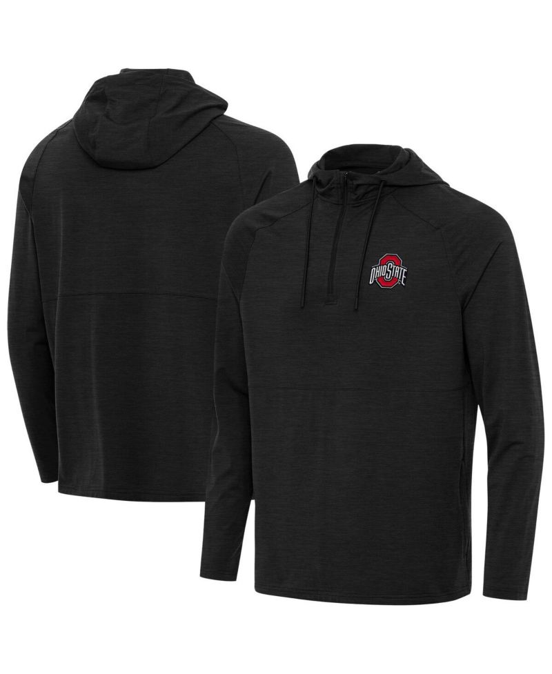 Men's Heather Black Ohio State Buckeyes Spikes Quarter-Zip Hoodie