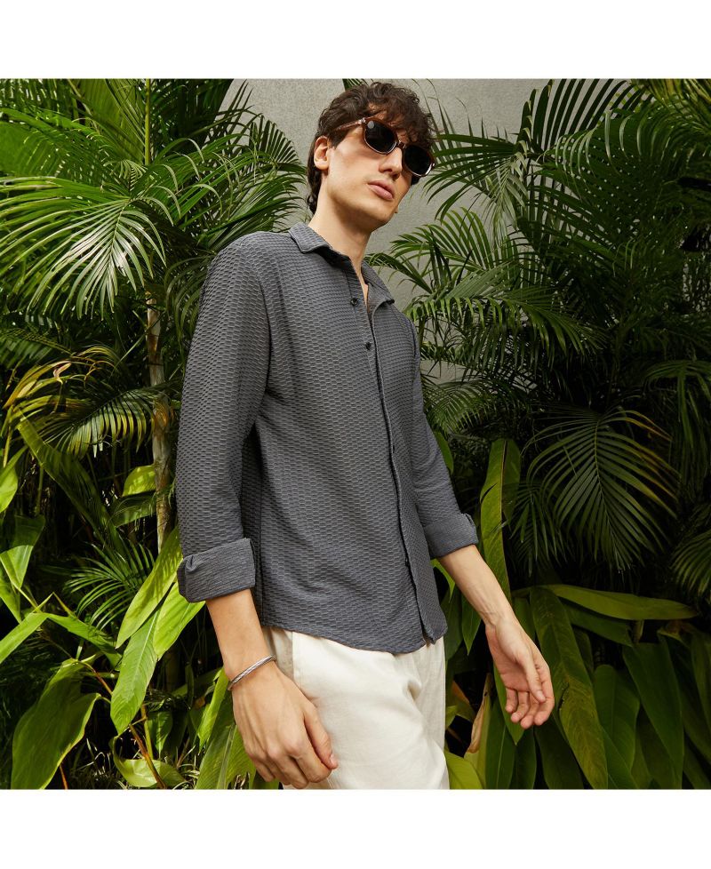 Men's Space Grey Hive-Textured Shirt