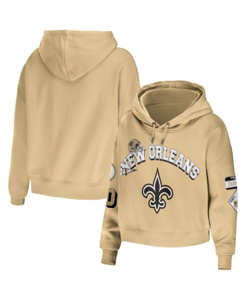 Women's Gold New Orleans Saints Plus Size Modest Cropped Pullover Hoodie