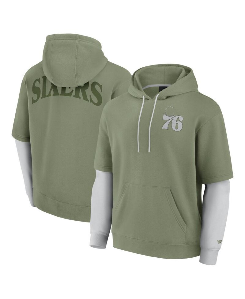 Men's Olive Philadelphia 76ers Elements Sleek Pullover Hoodie