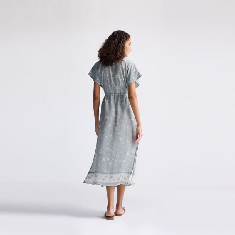 Women's Gathered Maxi Dress with Side Slits in Mosaic