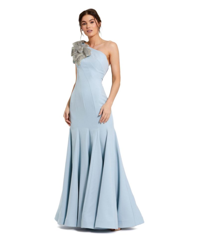 Petite One-Shoulder Gown with Floral Detail