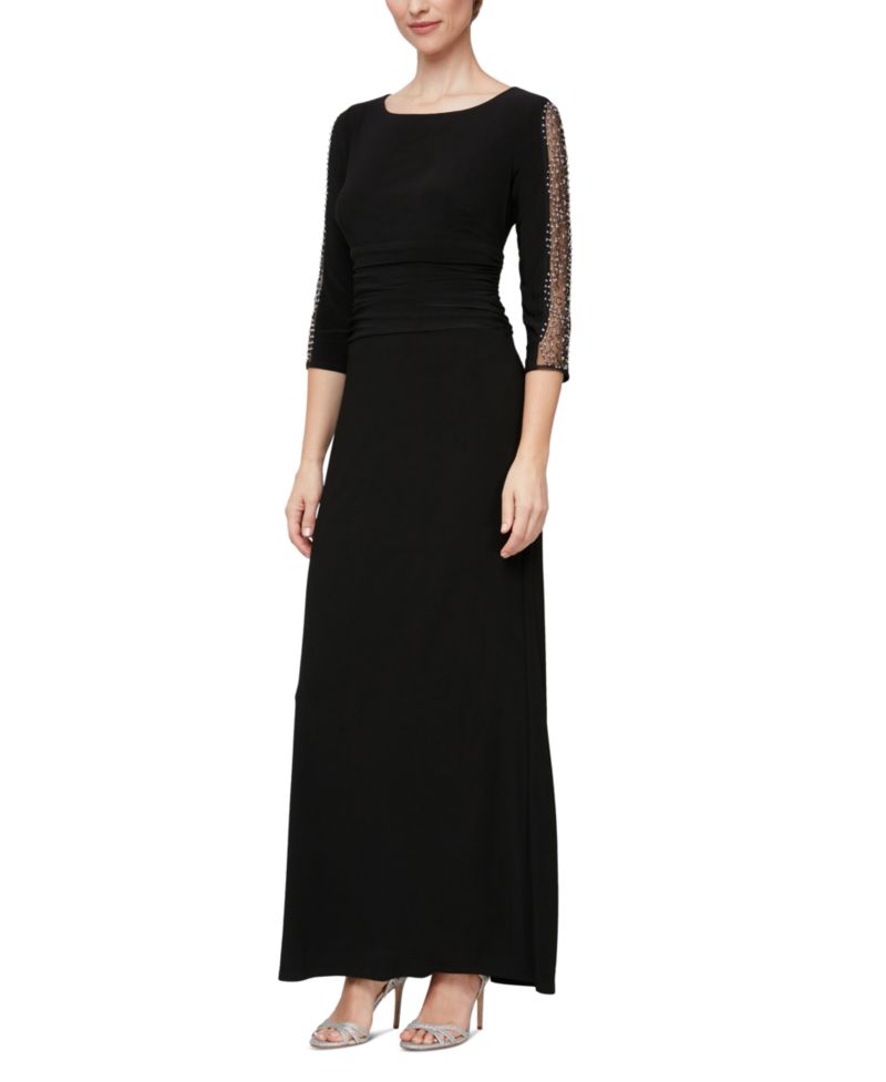 Petite Ruched 3/4-Sleeve Gown