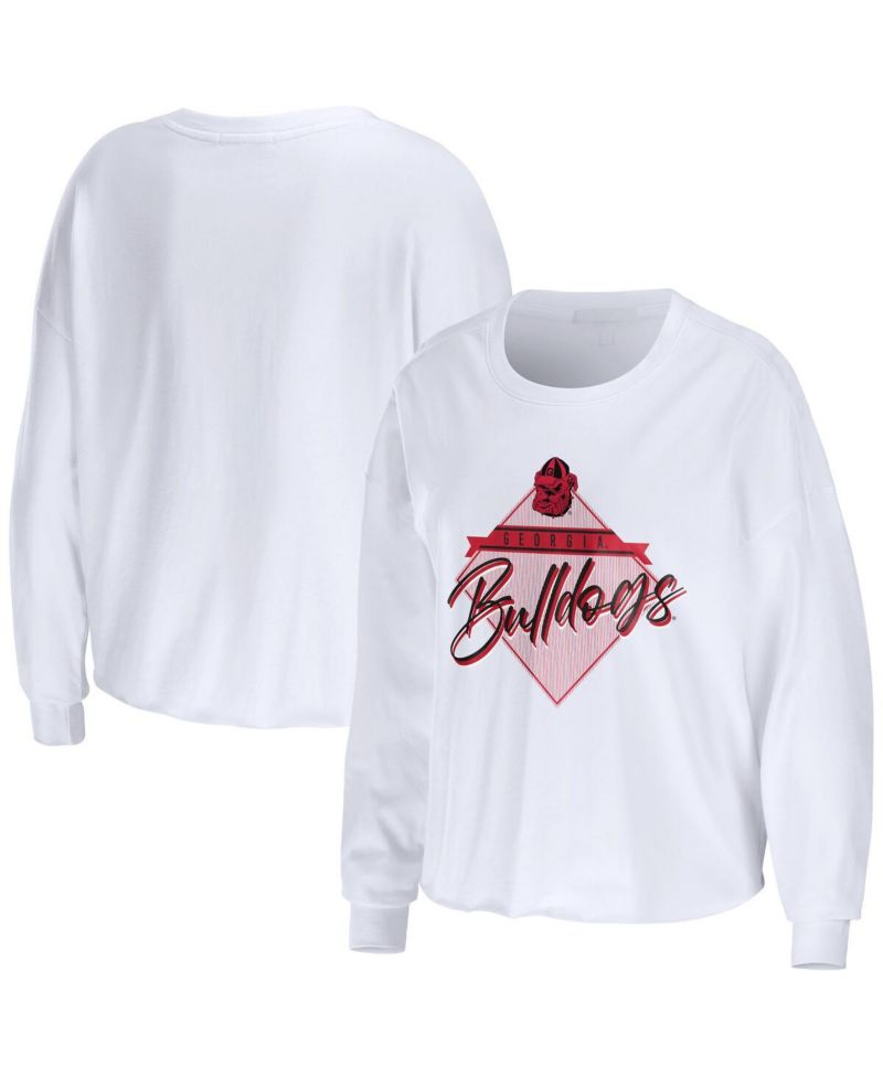 Women's White Georgia Bulldogs Diamond Long Sleeve Cropped T-shirt