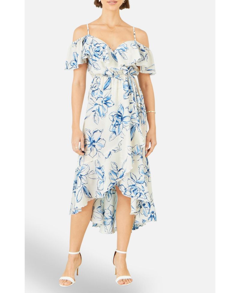 Women's Floral Print Bardot Midi Dress