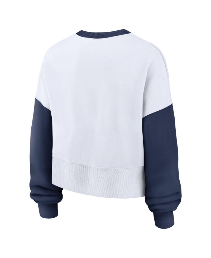 Women's White/Navy New York Yankees Oversized High Hip Fleece Sweatshirt