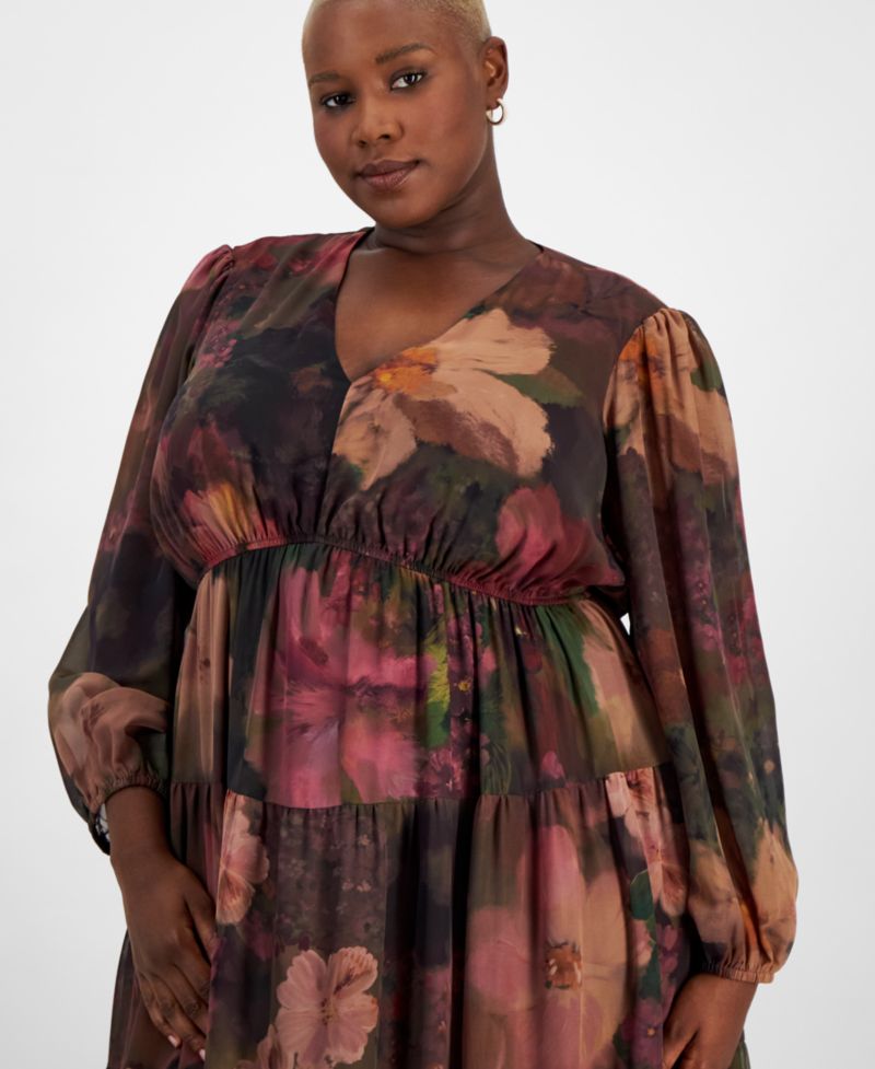 Plus Size V-Neck Tiered Maxi Dress