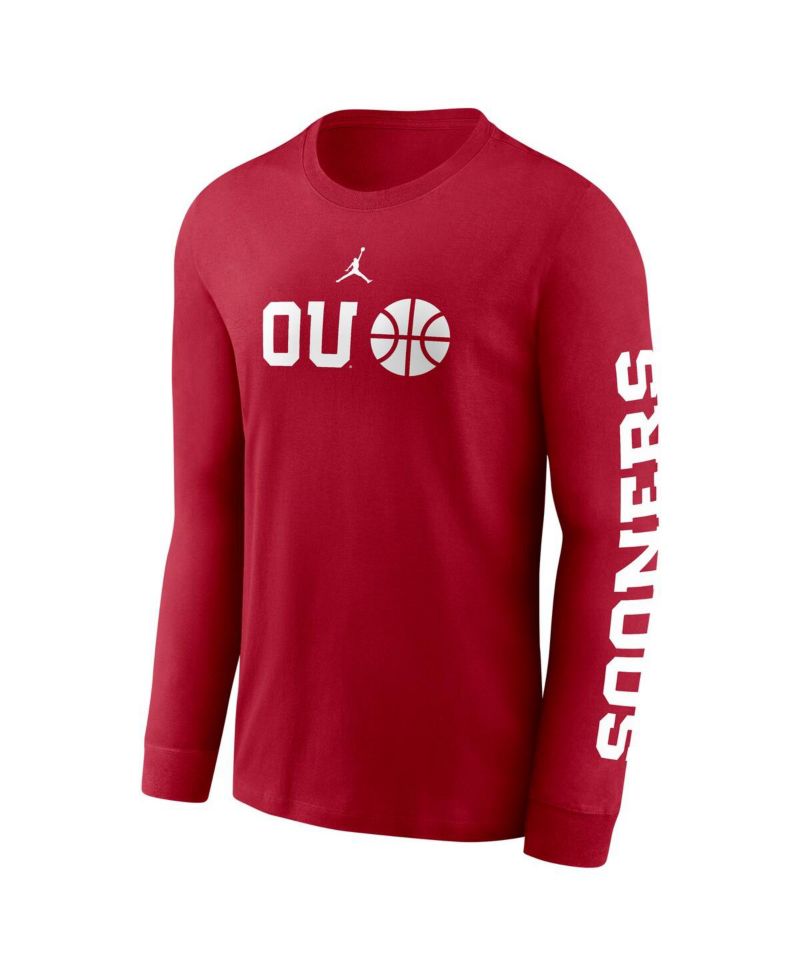 Men's Crimson Oklahoma Sooners Basketball Icon Two-Hit Long Sleeve T-Shirt
