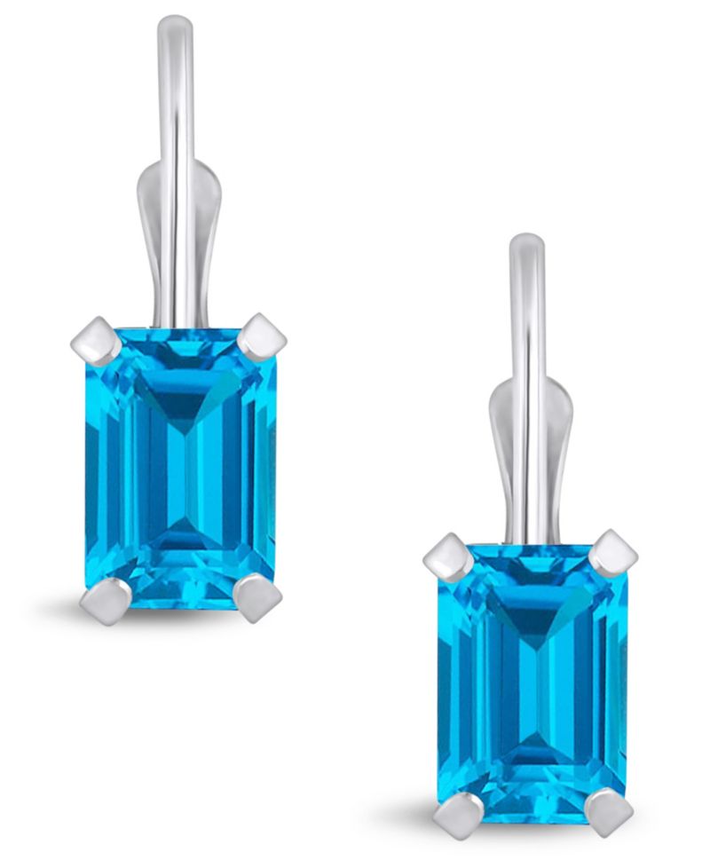 Gemstone Leverback Earrings in 10K White Gold