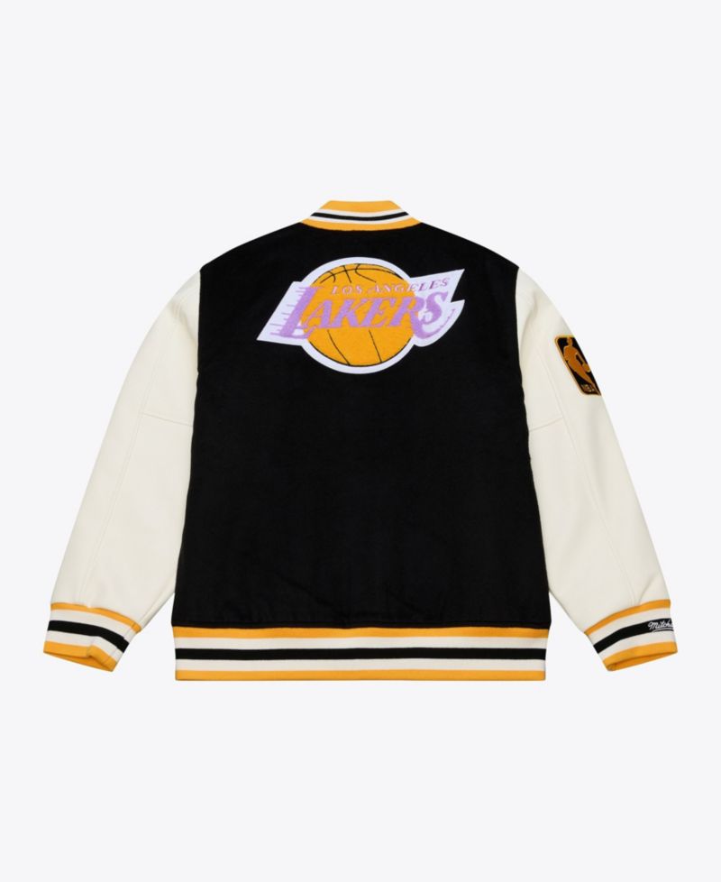 Men's Black/White Los Angeles Lakers Hardwood Classics Off Day Full-Snap Varsity Jacket