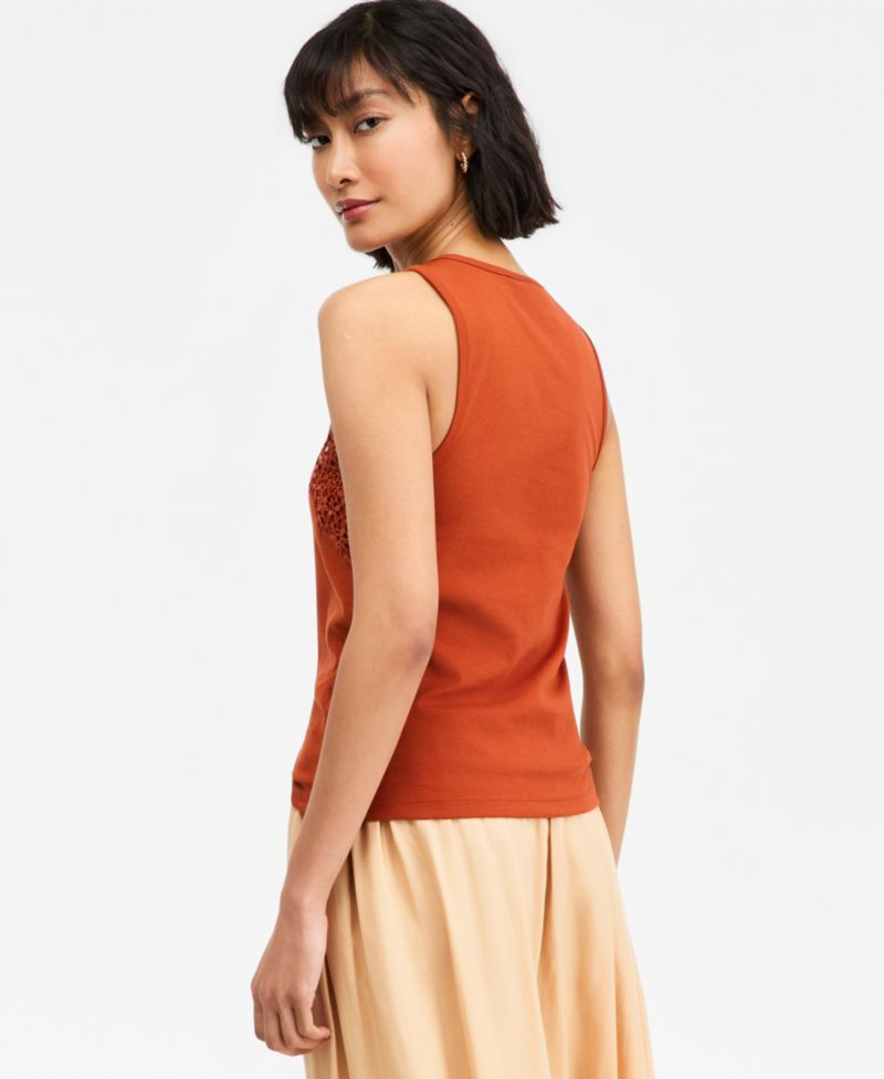 Women's High-Neck Sleeveless Lace-Trim Tank Top