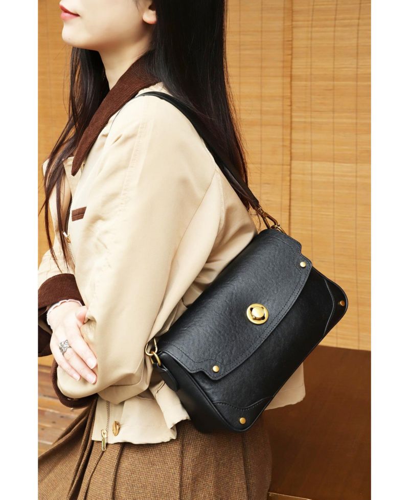 Women's Mila Leather Shoulder Bag Convertible Crossbody Purse with Gold Hardware