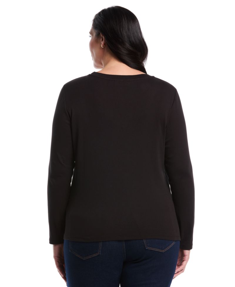 Plus Size Chain Neck Detail Long-Sleeve Top
