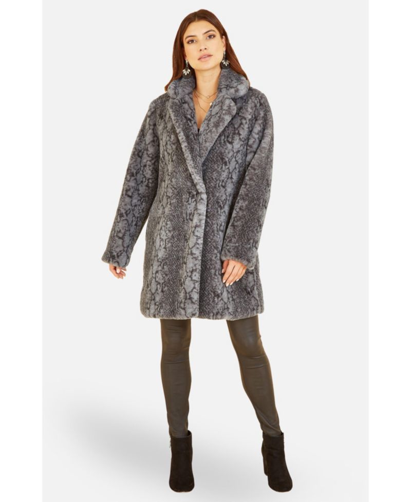 Women's Snakeskin Print Faux Fur Coat