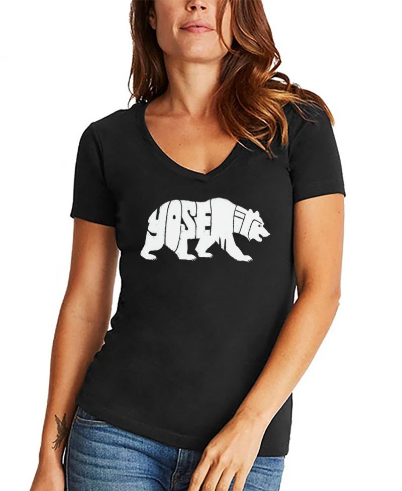 Women's Yosemite Bear Word Art V-Neck T-Shirt