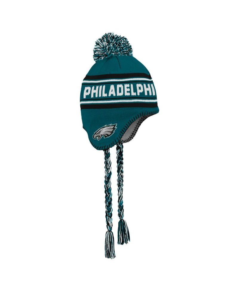 Big Boys and Girls Midnight Green Philadelphia Eagles Jacquard Tassel Knit Hat with Pom