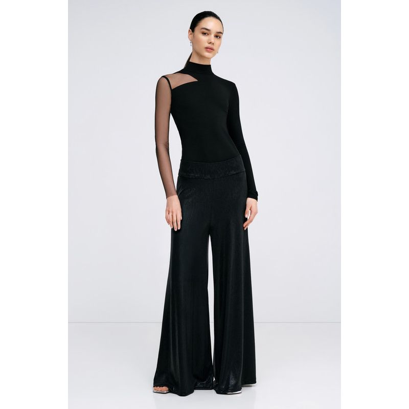 Women's Ysabel Mock-Neck Mesh-Sleeve Fitted Jersey Top