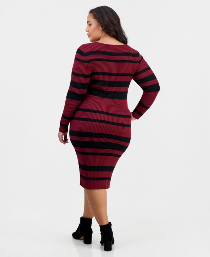 Plus Size Long-Sleeve V-Neck Body-Con Midi Dress