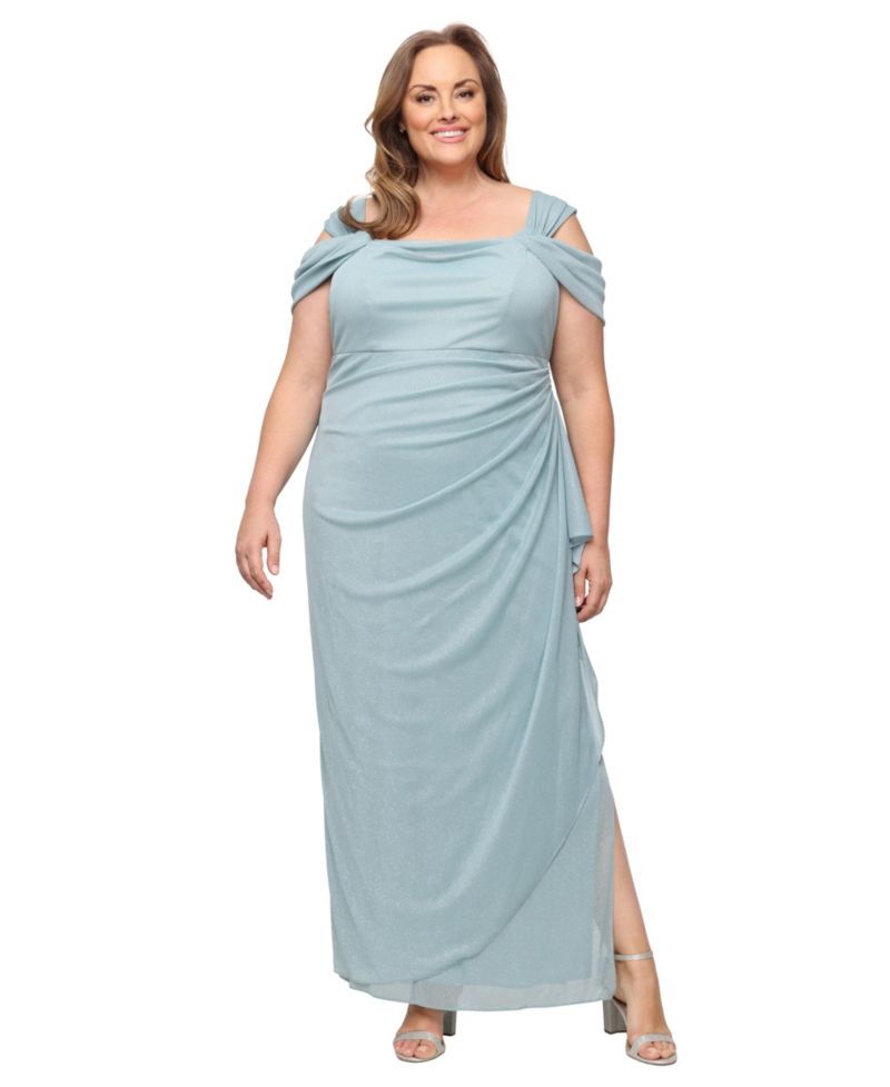 Women's Cold-Shoulder Draped Metallic Gown